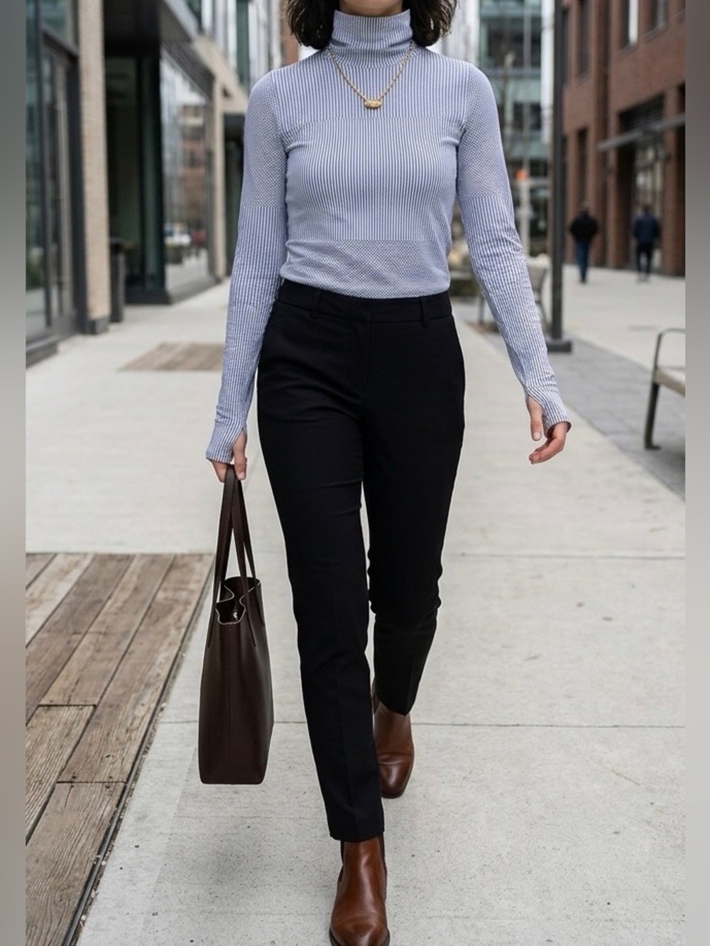 ❄️ Athleta Flurry Seamless Grey White Stripe Turtleneck Long Sleeve Top XS